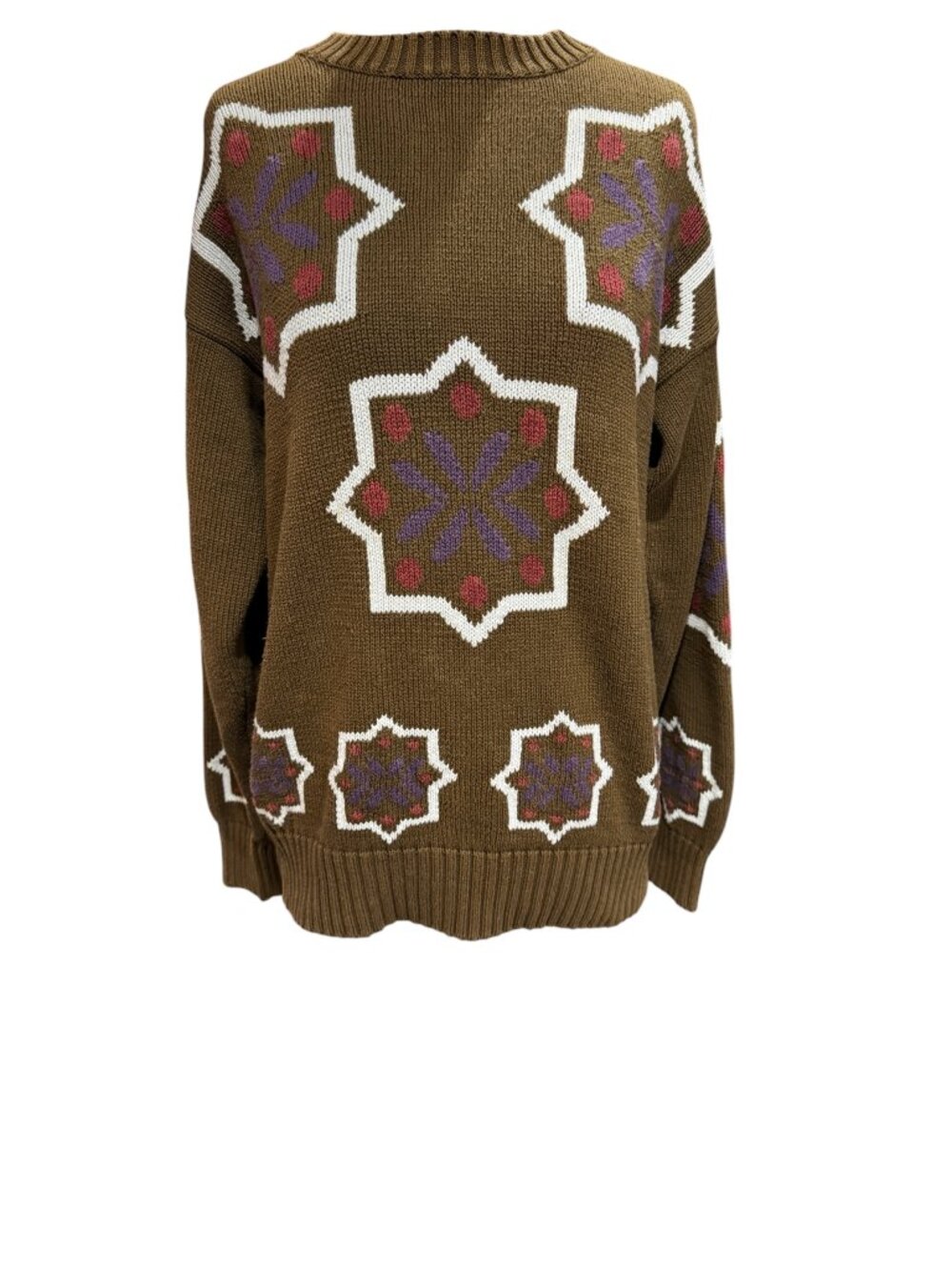 Vintage 90s Henry Grethel Geometric Sweater Brown Oversized Knit Boho